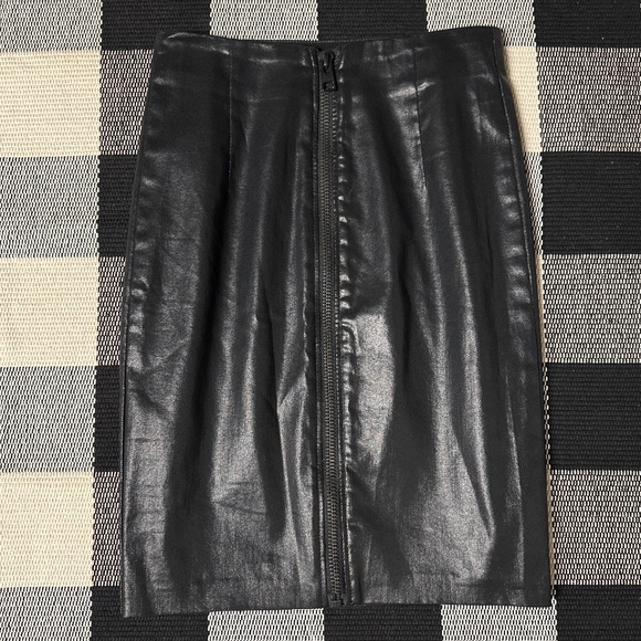 All Saints great shape Metal Pencil black coated denim zipper back midi Skirt - Picture 3 of 7